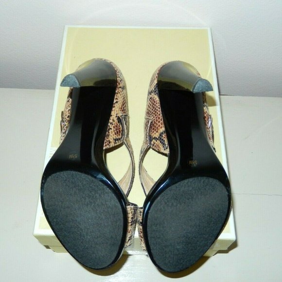 Michael Kors Heels 5.5 Iona Camel Reptile Snake Sandals Worn Once with Box - Picture 10 of 11
